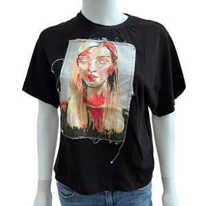 Zara Women's Face T-Shirt Cotton Size S